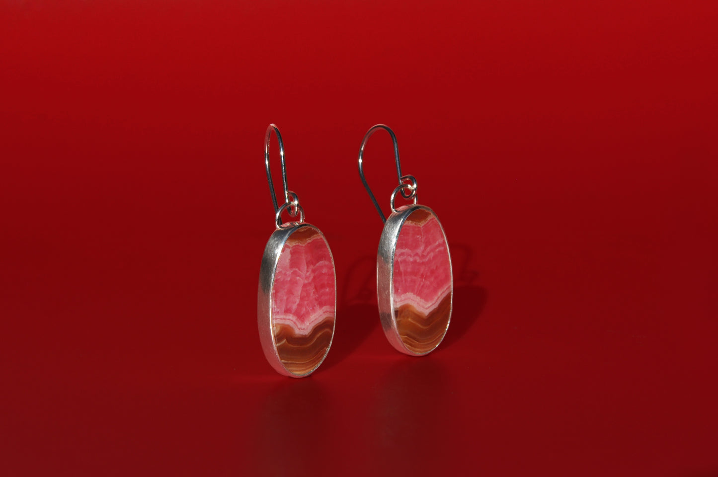 Rhodochrosite Oval Sterling Silver Dangle Earrings