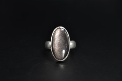 Silver Sheen Obsidian Oval Statement Ring