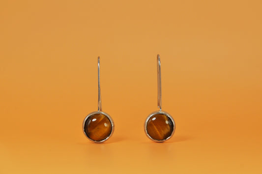 Tiger Eye Circle Sterling Silver Drop Earrings