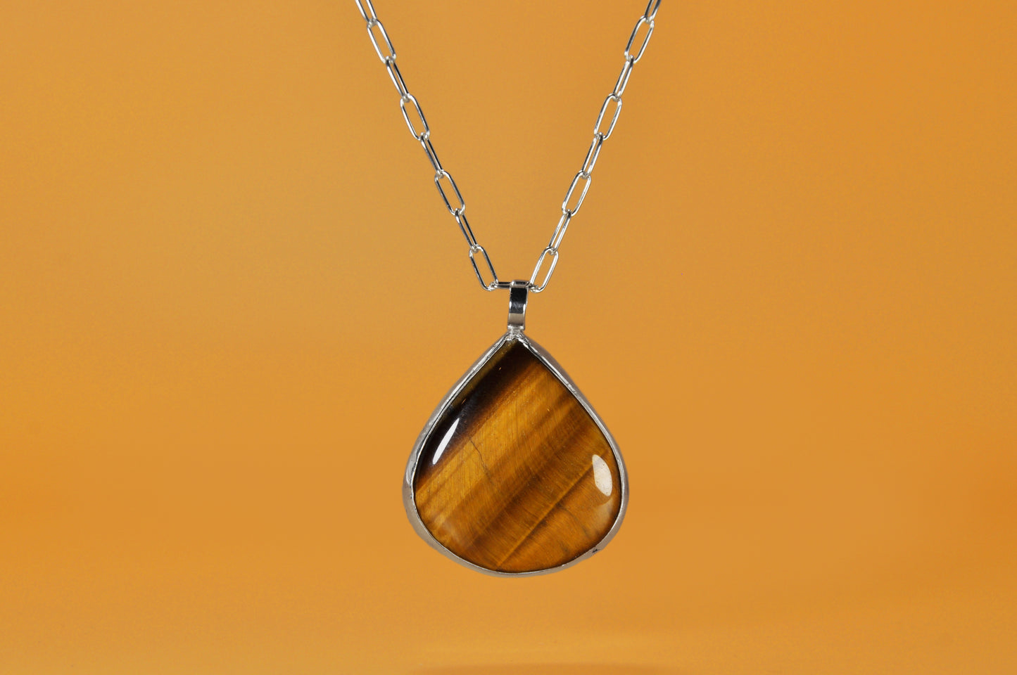 Tiger's Eye Pear Shaped Pendant Necklace