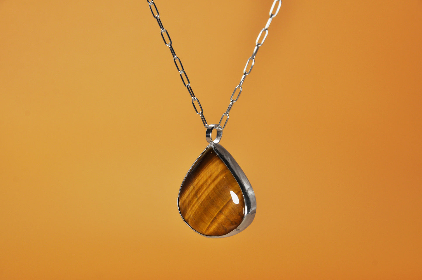 Tiger's Eye Pear Shaped Pendant Necklace