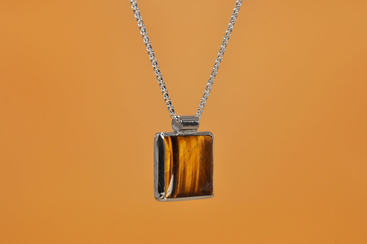 Tiger's Eye Square Sterling Silver Pendant Necklace