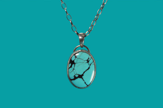 Turquoise Oval Sterling Silver Pendant Necklace