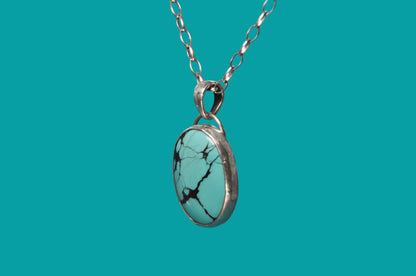 Turquoise Oval Sterling Silver Pendant Necklace