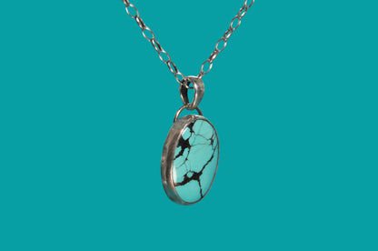 Turquoise Oval Sterling Silver Pendant Necklace