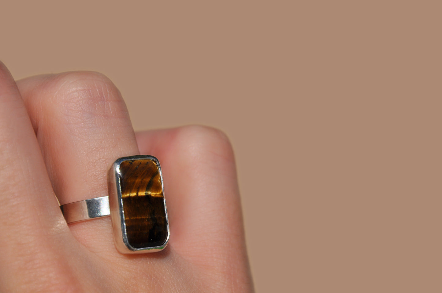 Tiger Eye Rectangle Ring