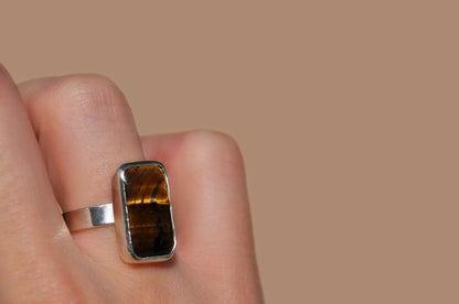 Tiger Eye Rectangle Ring