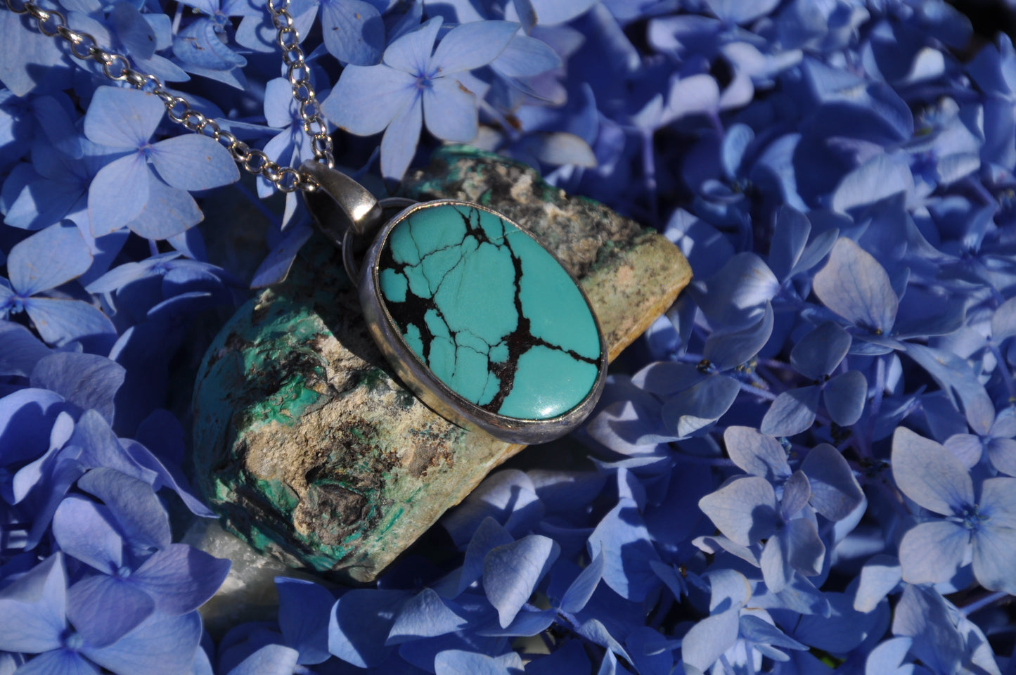 Turquoise Oval Sterling Silver Pendant Necklace