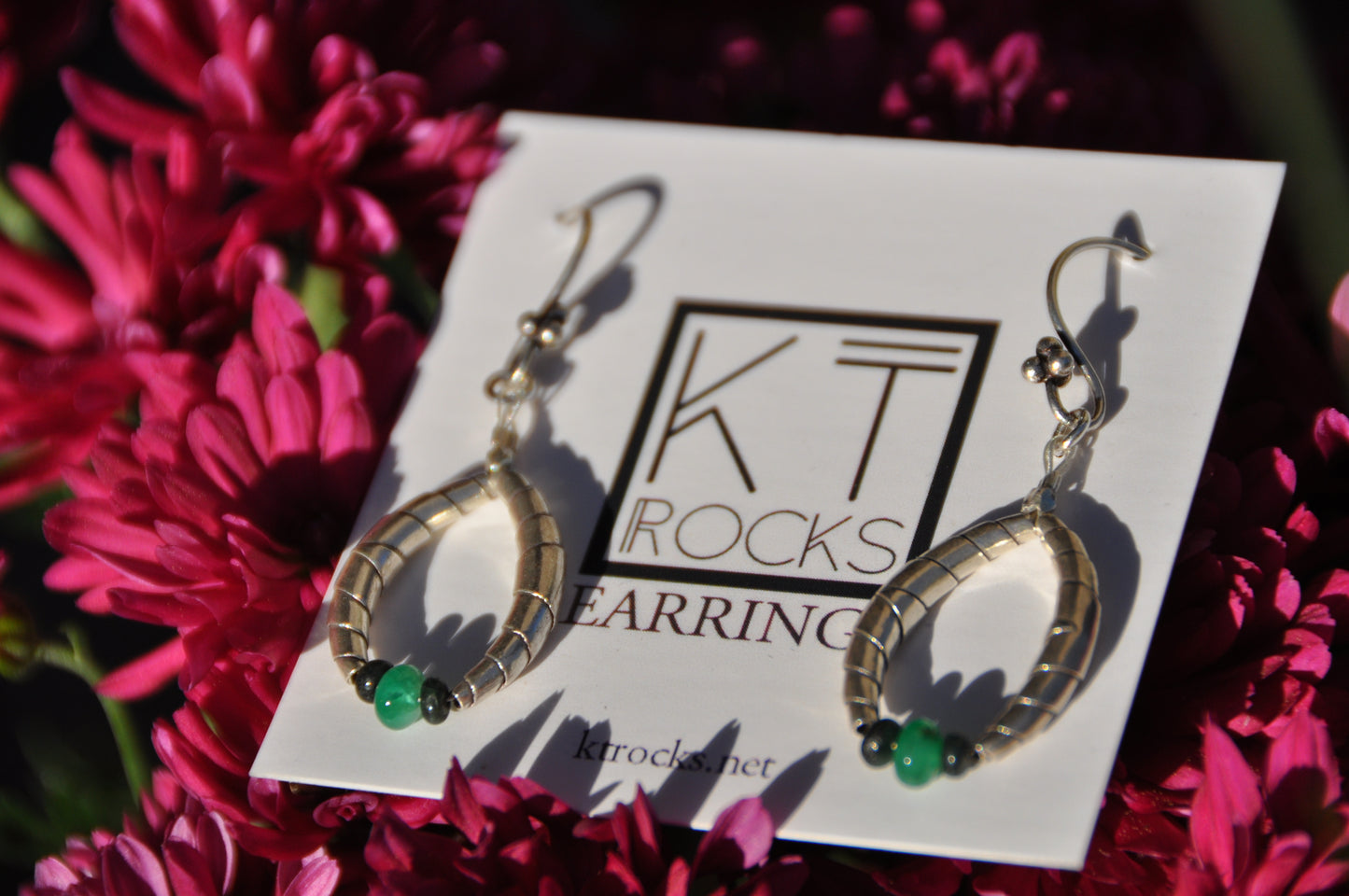 Emerald and Fine Silver Dangle Earrings