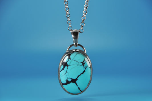 Turquoise Oval Sterling Silver Pendant Necklace